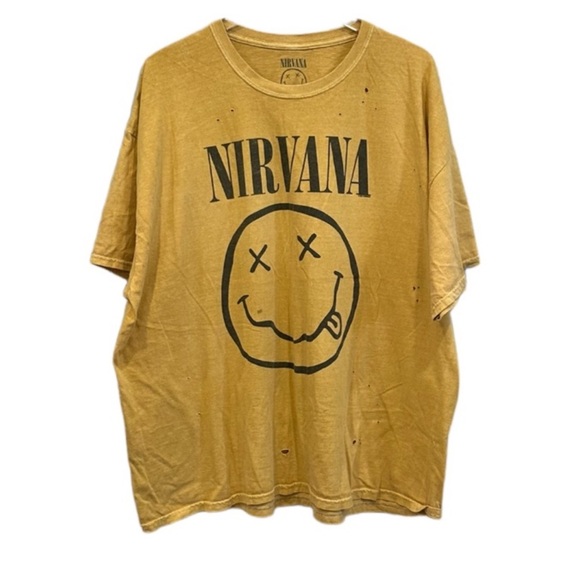 Urban Outfitters Tops - Urban Outfitters Yellow Nirvana Destroyed Graphic Oversized Band T-Shirt Dress